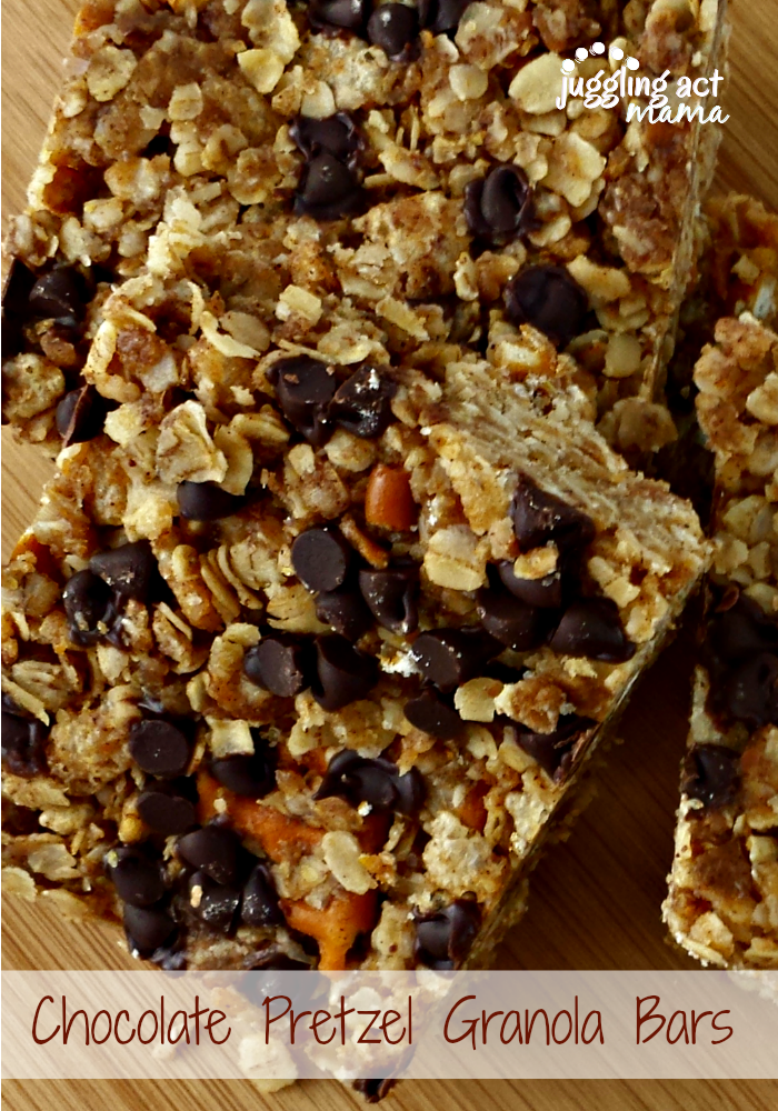 10 Fun Recipes with Pretzels for National Pretzel Day on April 26th: Chocolate Pretzel Granola Bars