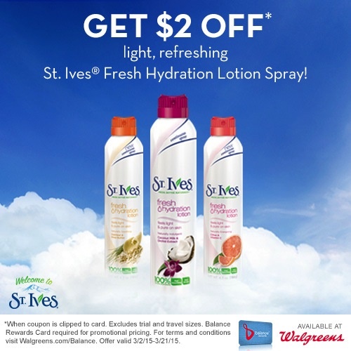 Save $2 on St. Ives® Fresh Hydration Lotion Sprays at Walgreens #ad #StIvesSprays
